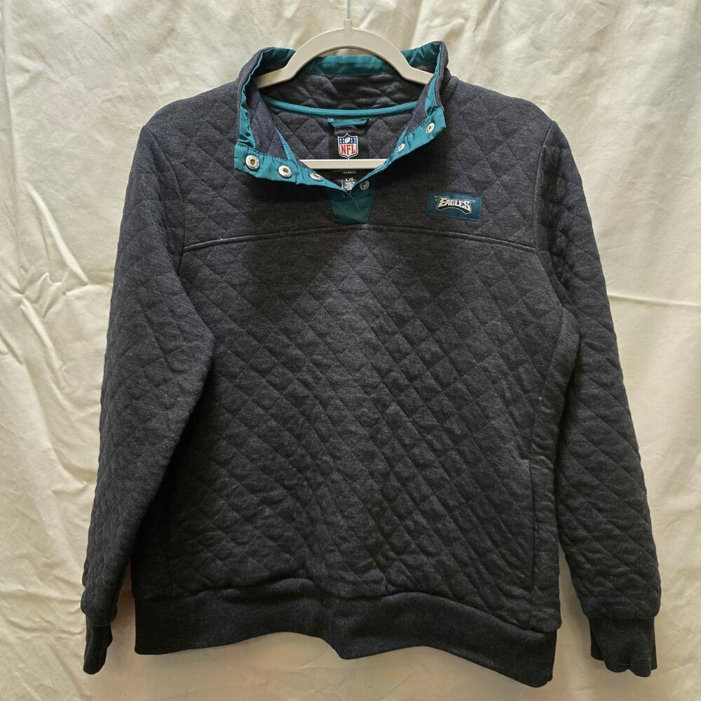 NFL Eagles team apparel woman's quilted snap collared‎ jacket gray green large